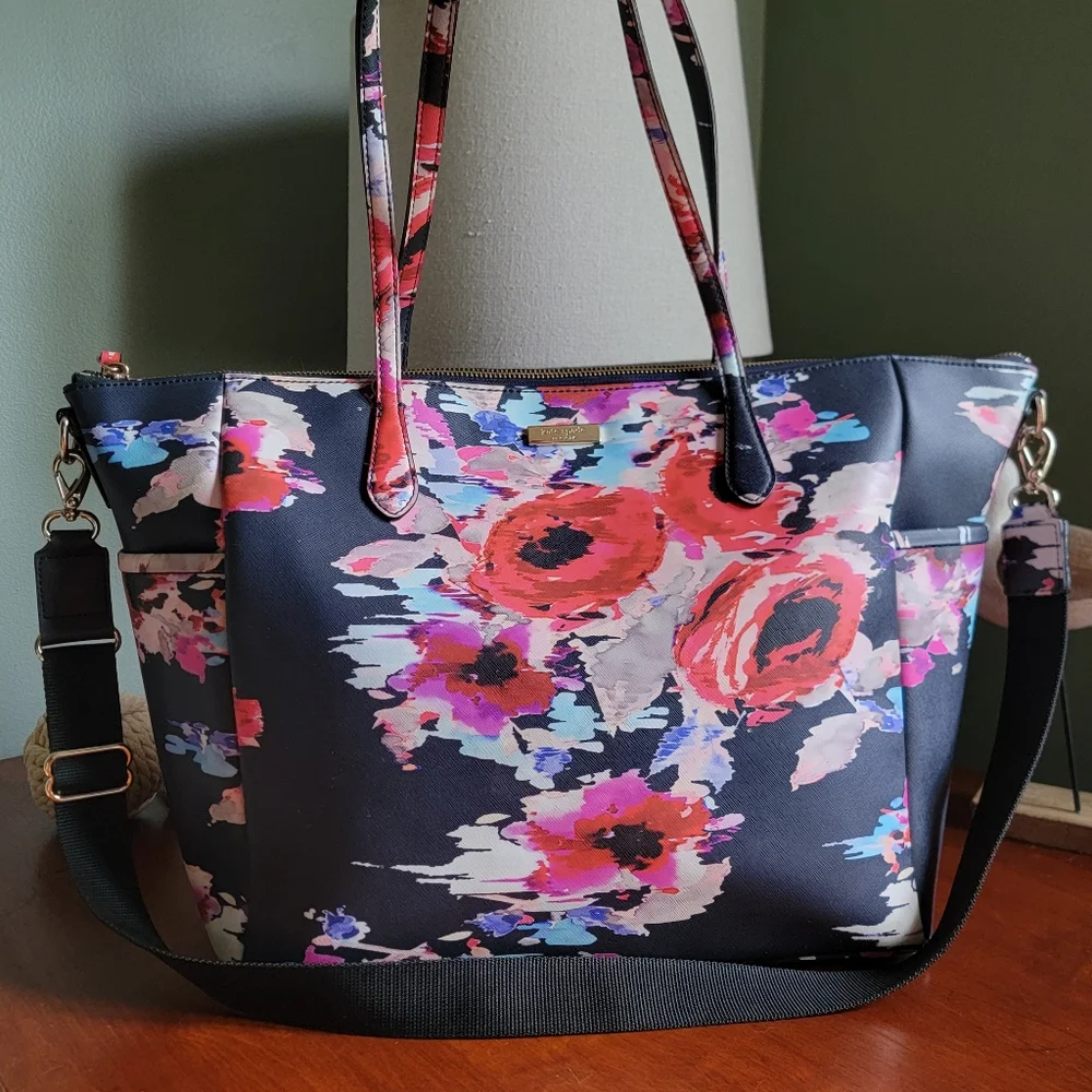 Kate Spade Adaira Laurel Way Floral Tote Blue Multi Coated Canvas Crossbody